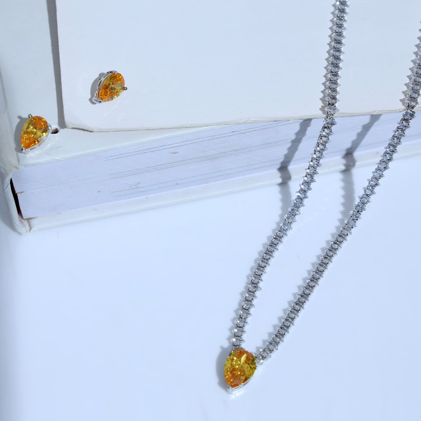 Yellow small zircon crystal necklace set