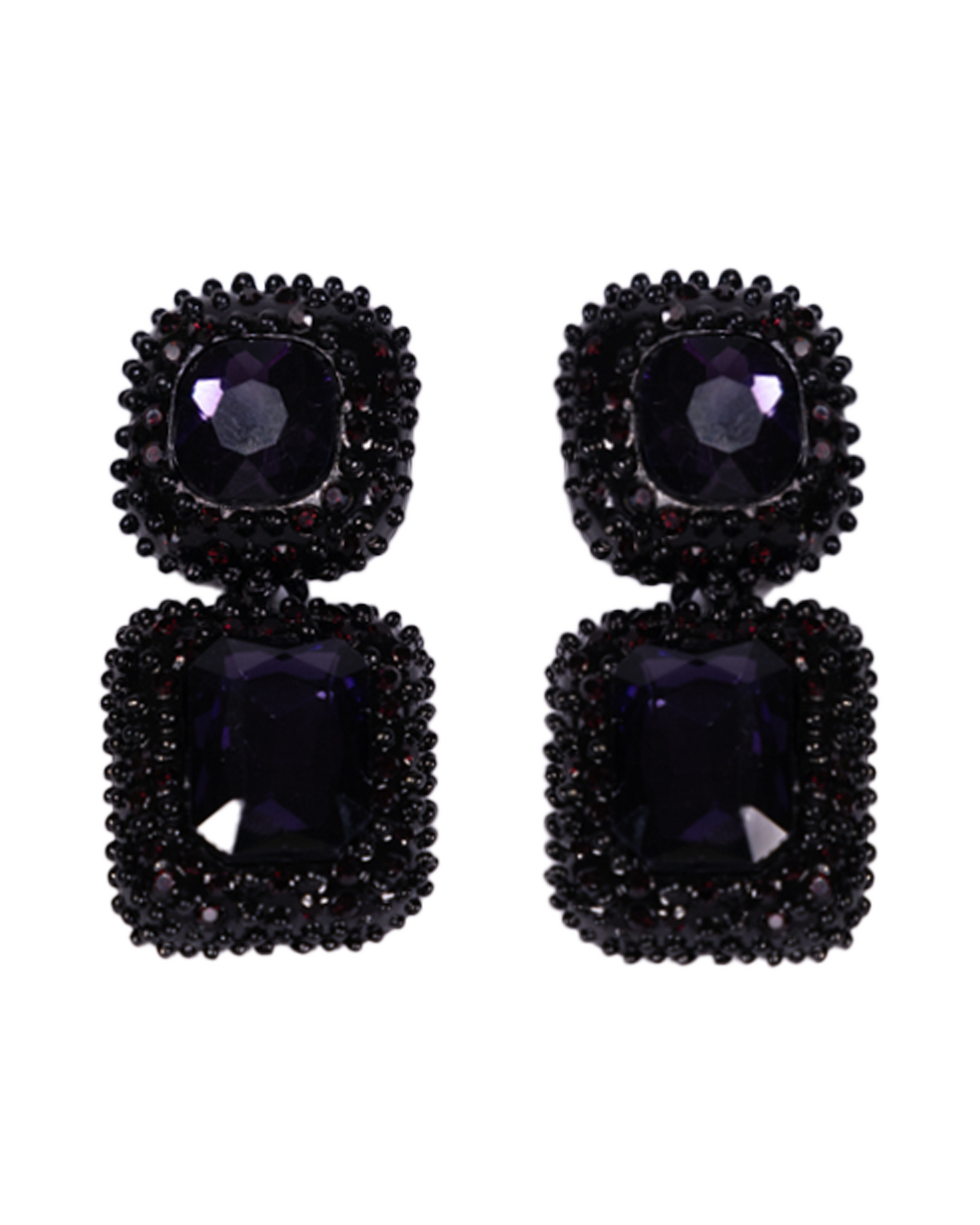 Black and purple dangler earrings