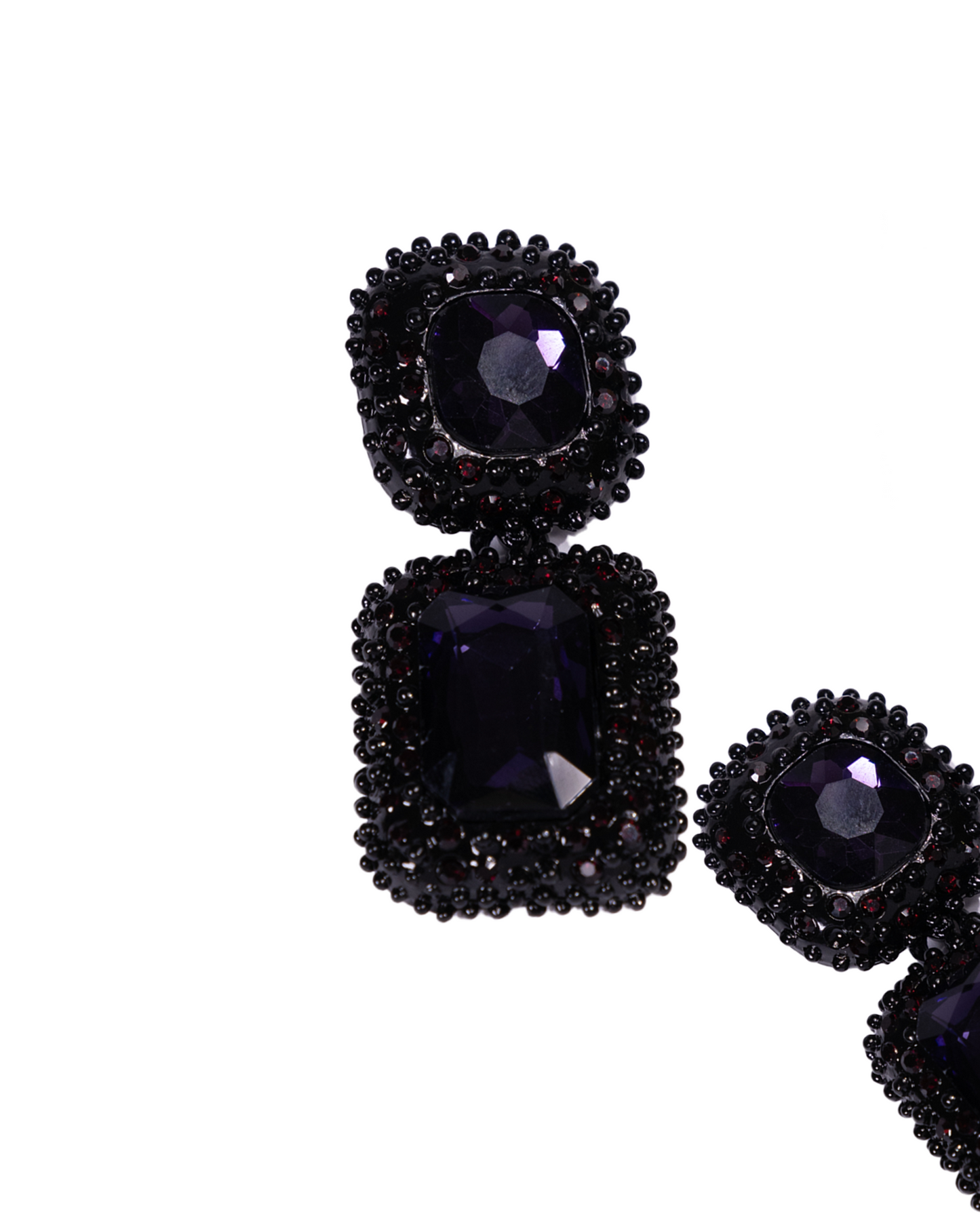 Black and purple dangler earrings