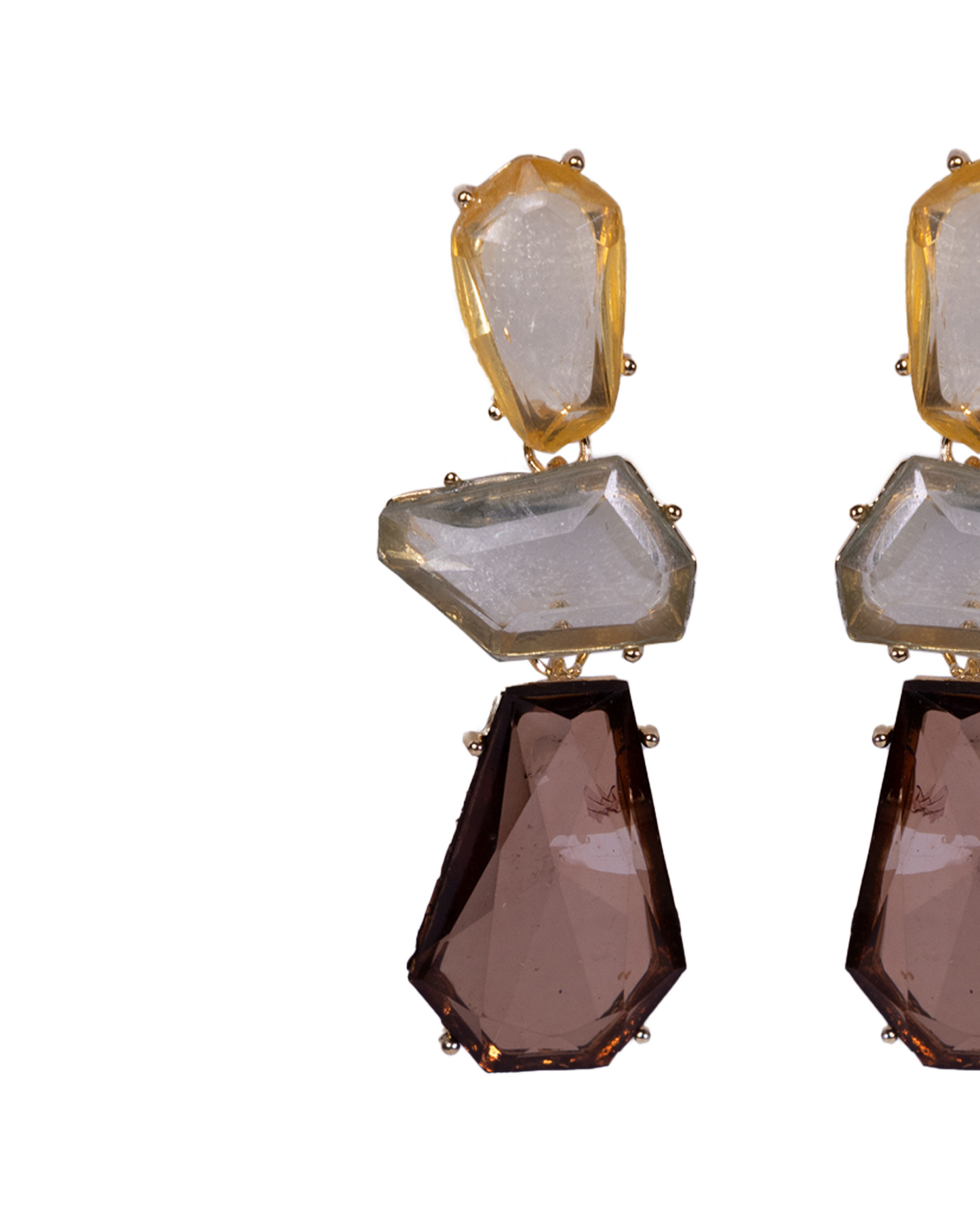 Brown chrome translucent dangler earrings
