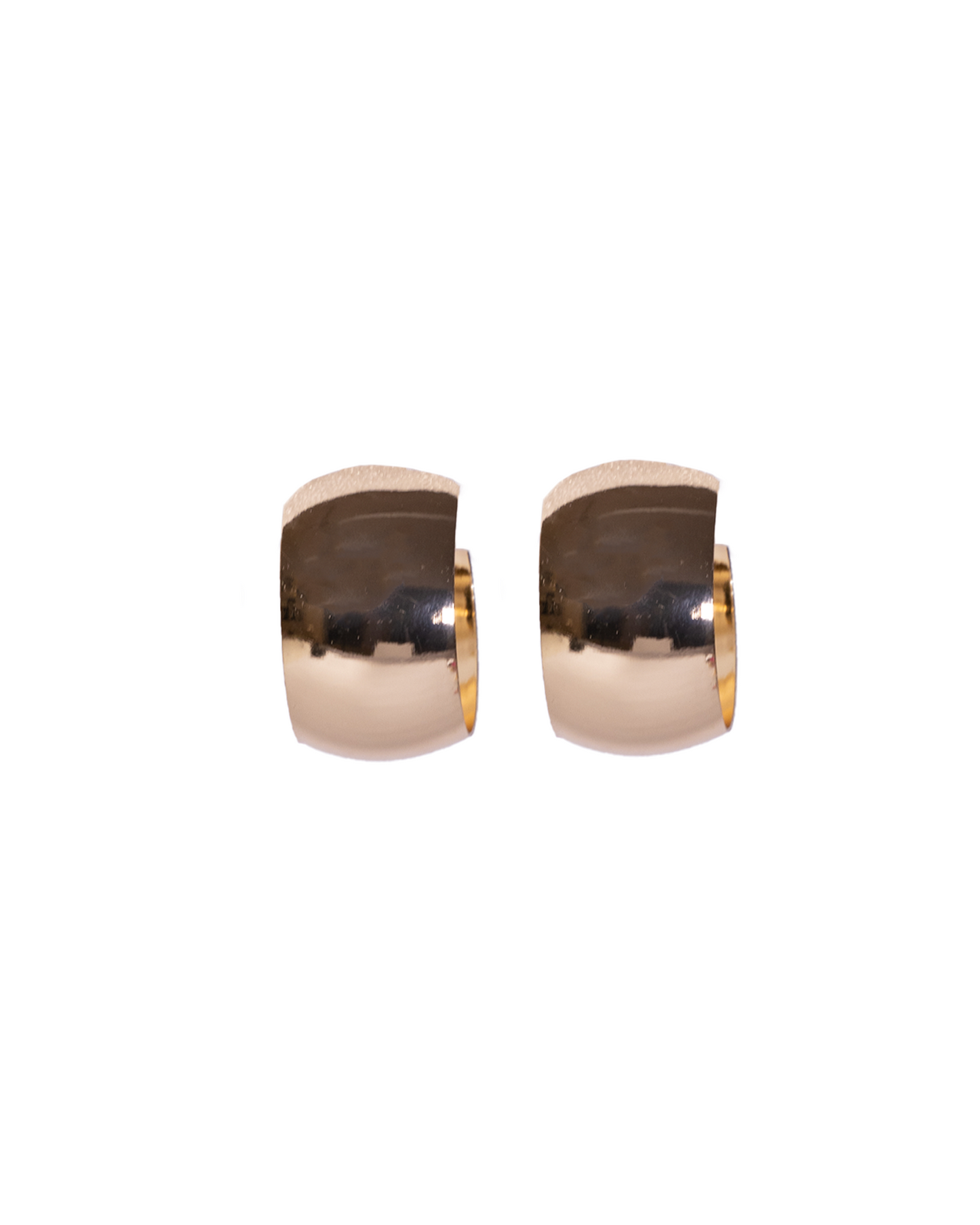 A pair of thick, shiny 24K gold-plated hoop earrings displayed against a white background—perfect for adding a touch of affordable luxury to any outfit.