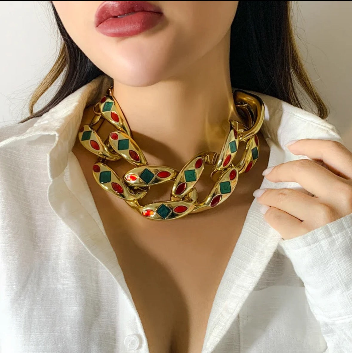 Hip hop link chain enamel necklace