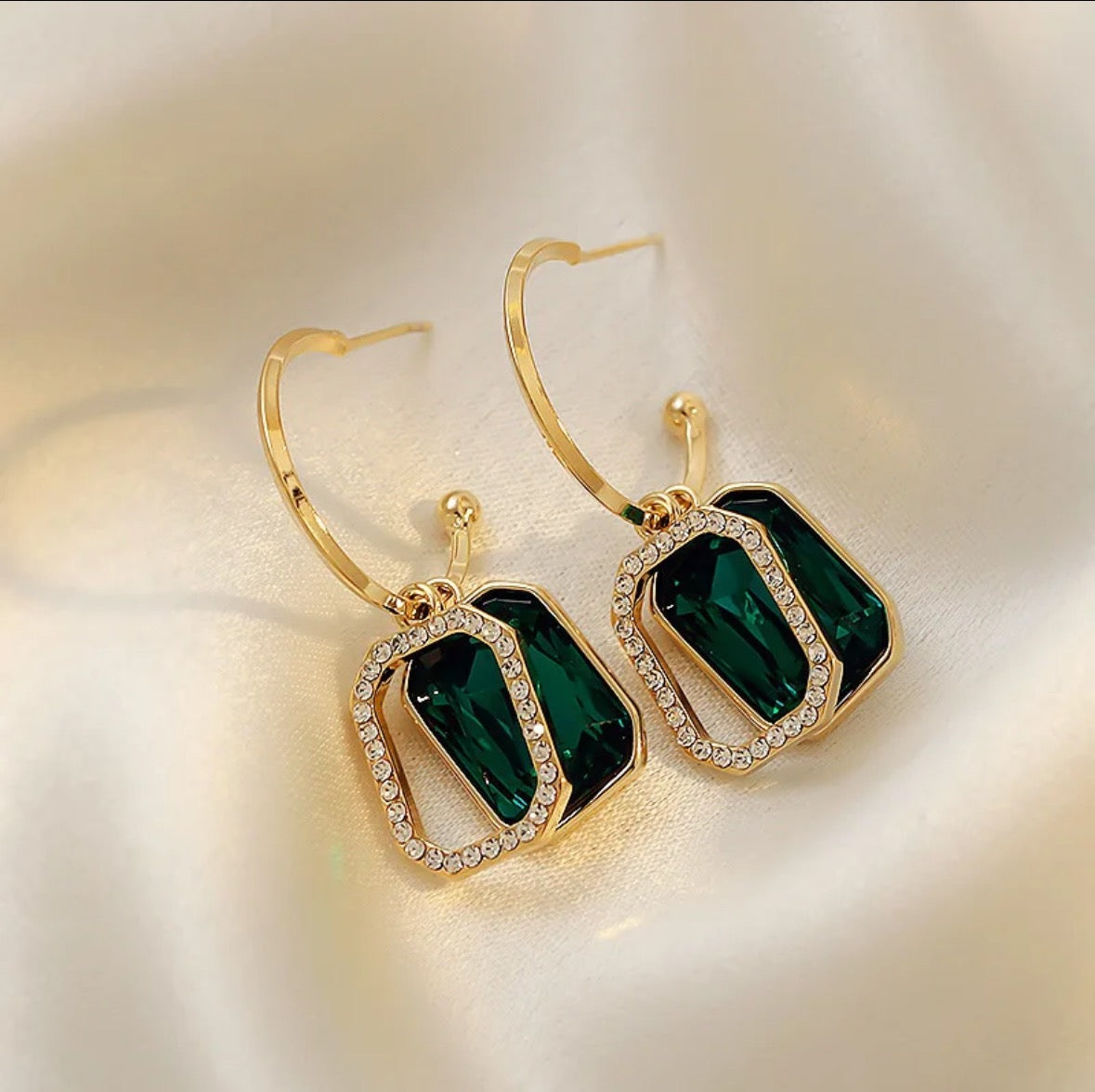 Green two layer earrings