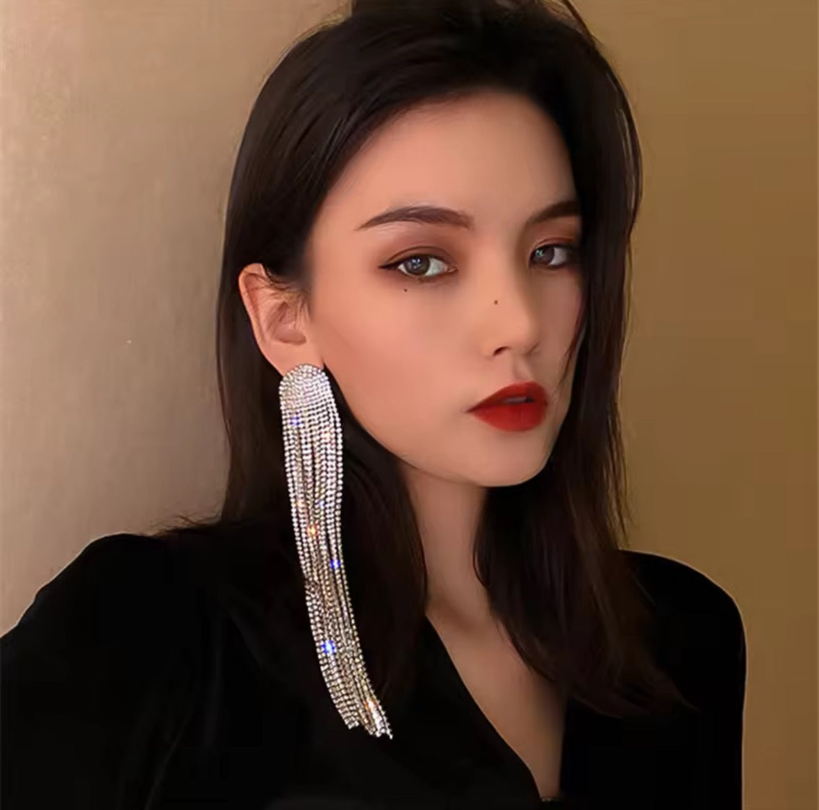 Rhinestone shimmer tassel earrings