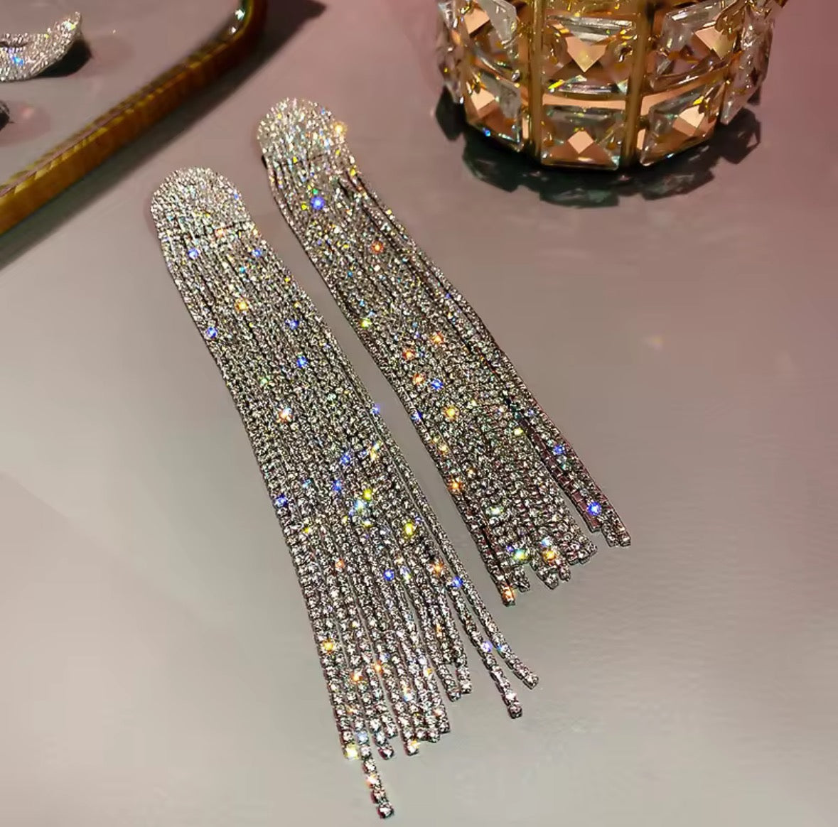 Rhinestone shimmer tassel earrings