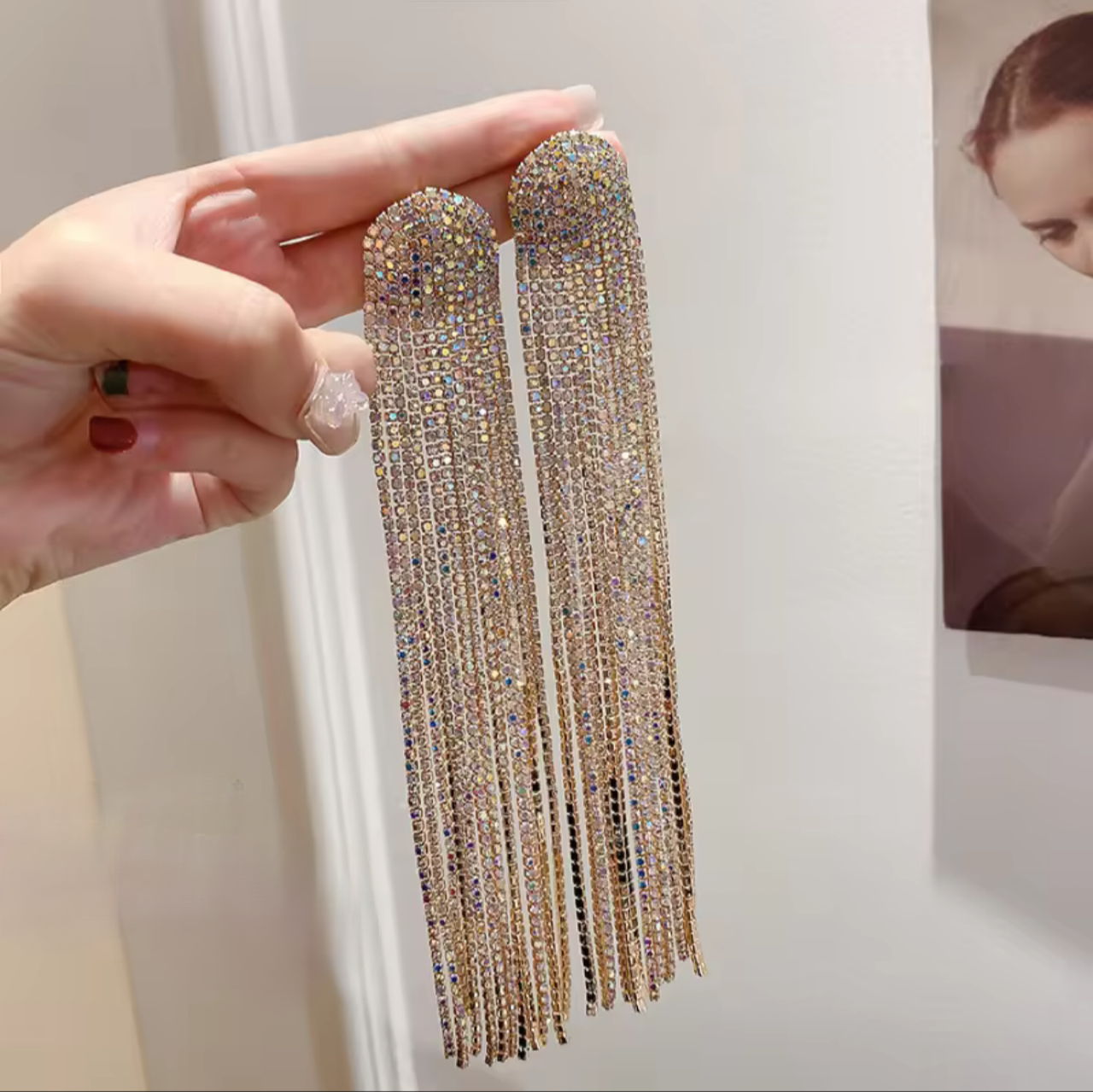 Rhinestone shimmer tassel earrings