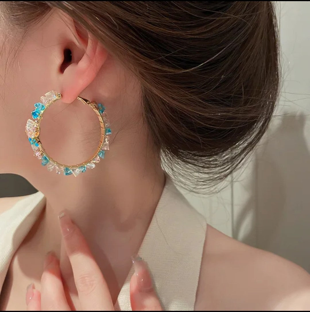 crystal korean bow hoops