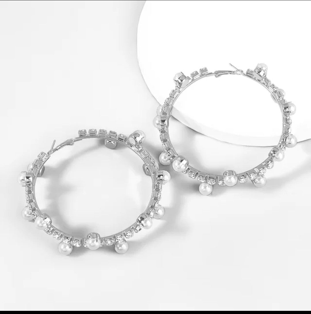 Pearl and Crystal Hoops