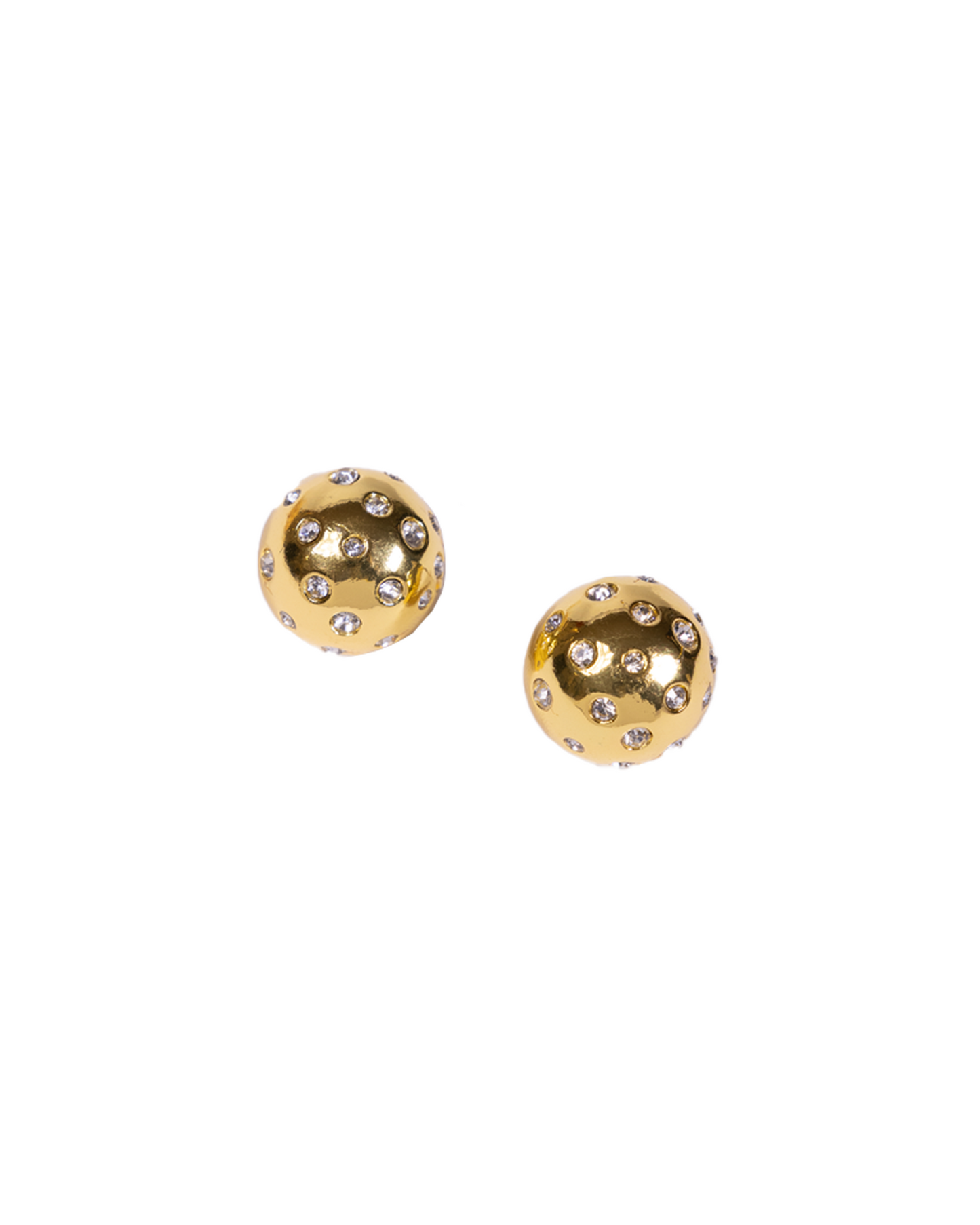 Round gold with white stone stud earrings