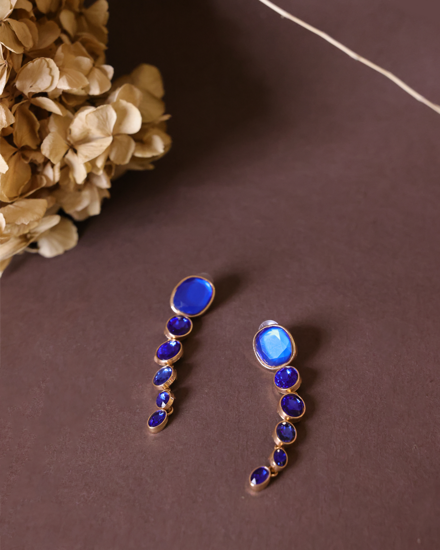 Blue long dots dangler earrings