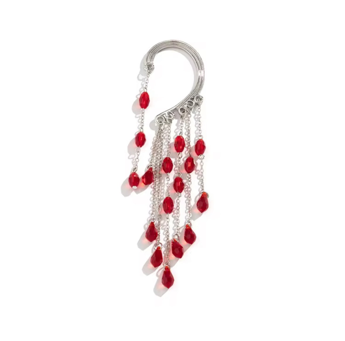 Red beads ear cuff (left ear)