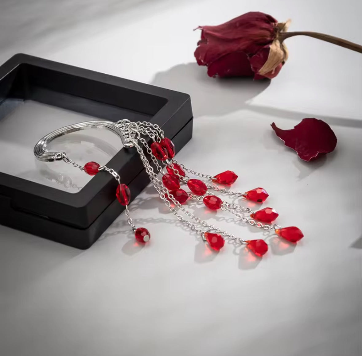 Red beads ear cuff (left ear)