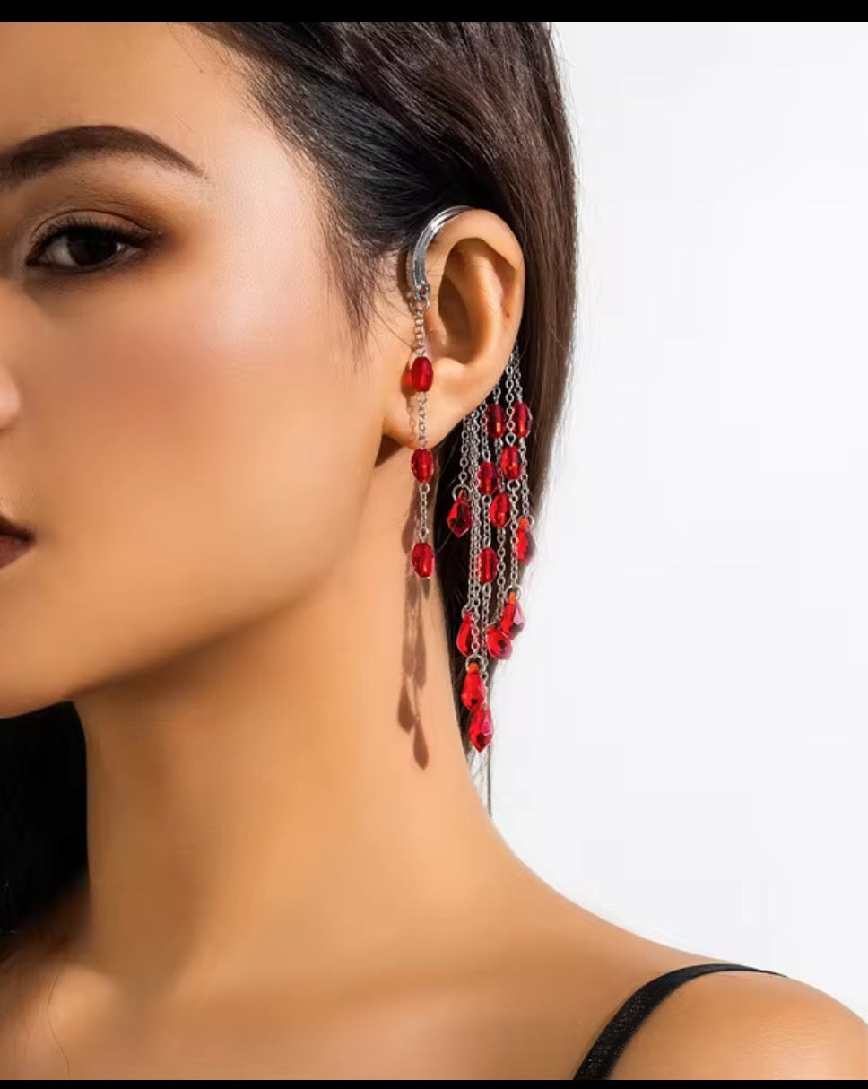 Red beads ear cuff (left ear)