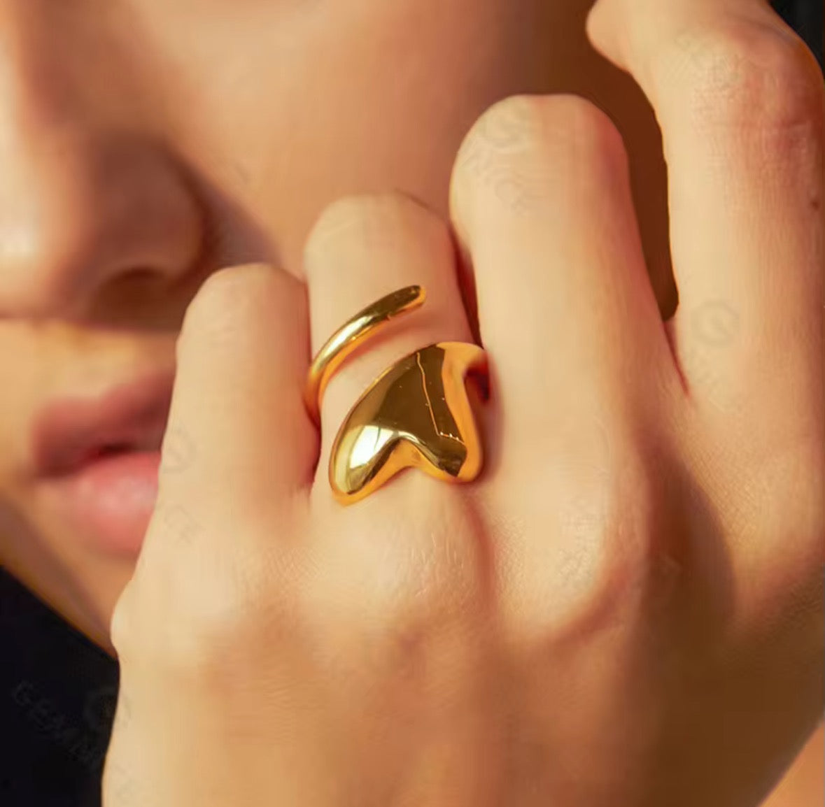 Gold - Inverted Heart Ring by Senshi Jewellery, view 3