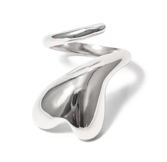 Silver Inverted Heart Ring by Senshi Jewellery